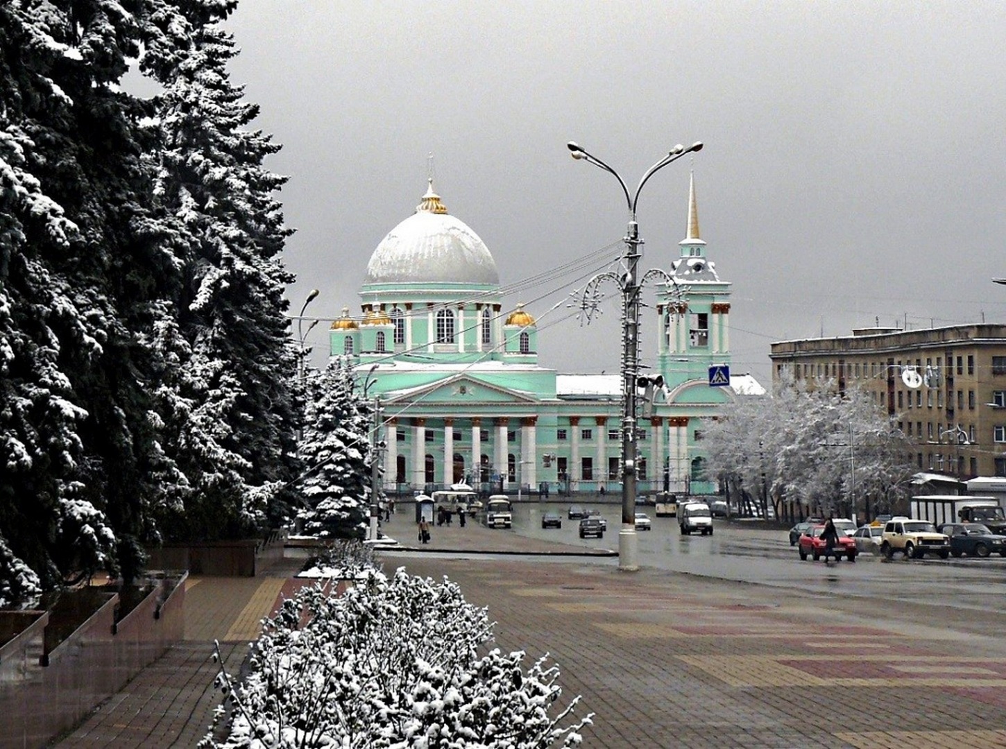 Знаменский собор Курск ночью зимой